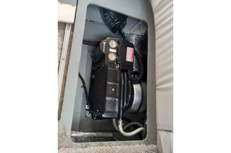 Slide: The Image of 1997 Sea Ray 370 Express Cruiser docked at marina under clear blue sky. - 51