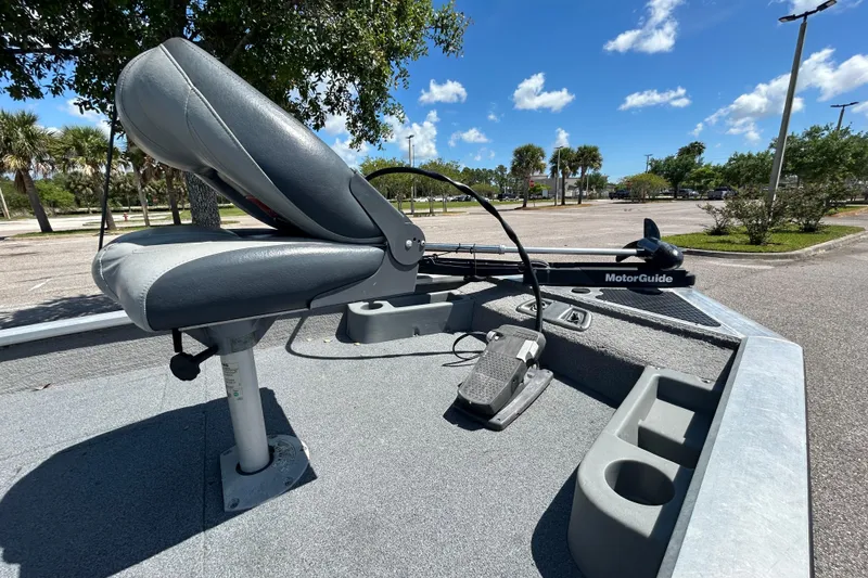 Slide: The Image of 2010 Tracker Pro Crappie 175 boat with MotorGuide trolling motor and seating. - 5