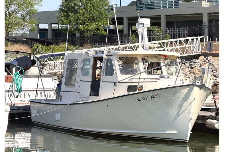 The Image of 1998 Rosborough RF-246 Sedan Cruiser docked at marina, surrounded by water and greenery. - 1