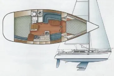 Slide: The Image of 2005 Catalina 310 sailboat layout and side view illustration. - 5