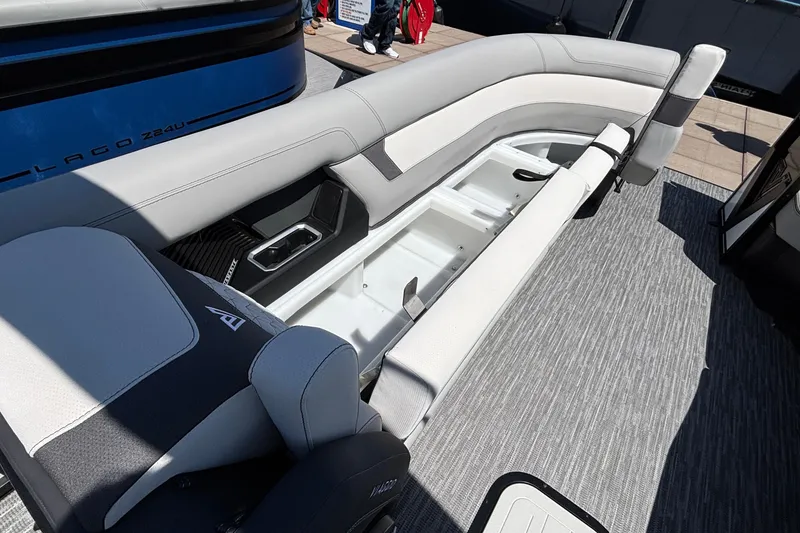 Slide: The Image of 2026 Viaggio D26U boat interior with open storage compartment and sleek seating design. - 10