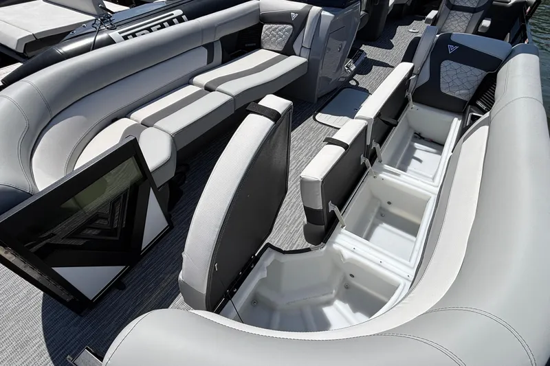 Slide: The Image of Luxurious interior of 2026 Viaggio D26U boat with spacious seating and storage compartments. - 11