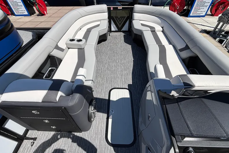 Slide: The Image of Luxurious interior of 2026 Viaggio D26U boat with spacious seating and modern design. - 14