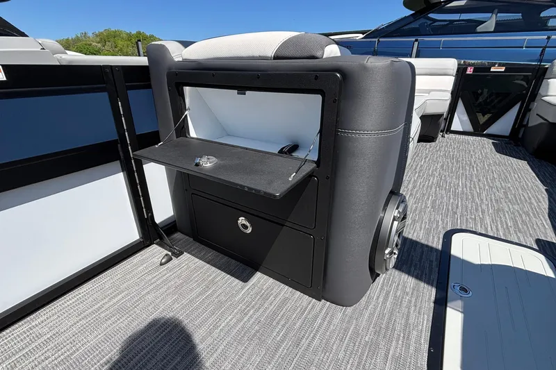 Slide: The Image of Interior of 2026 Viaggio D26U boat with open storage compartment and modern seating. - 16