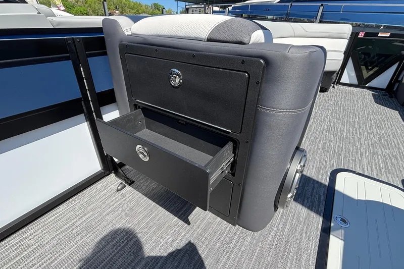 Slide: The Image of Interior of 2026 Viaggio D26U boat with open storage compartment and modern seating. - 17