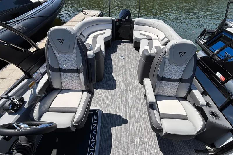 Slide: The Image of 2026 Viaggio D26U boat interior with luxurious seating and modern design on the water. - 20