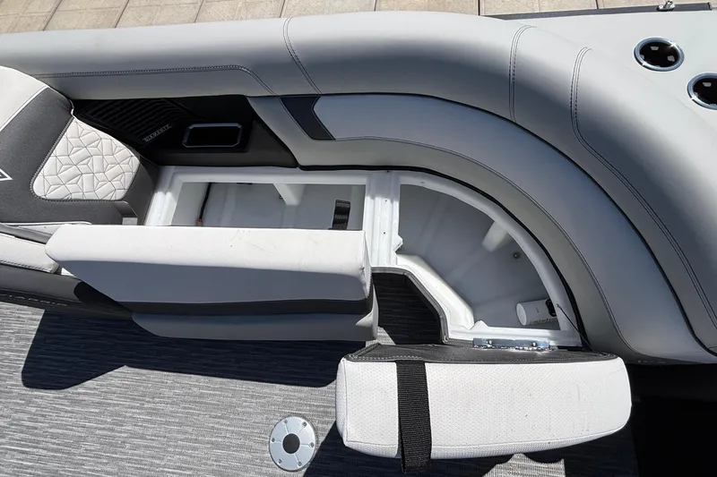 Slide: The Image of Interior view of 2026 Viaggio D26U boat with open storage compartment and cushioned seating. - 30