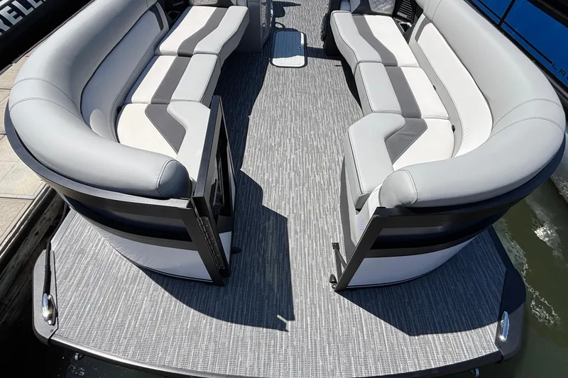 Slide: The Image of Luxurious seating on 2026 Viaggio D26U pontoon boat with stylish gray upholstery. - 4