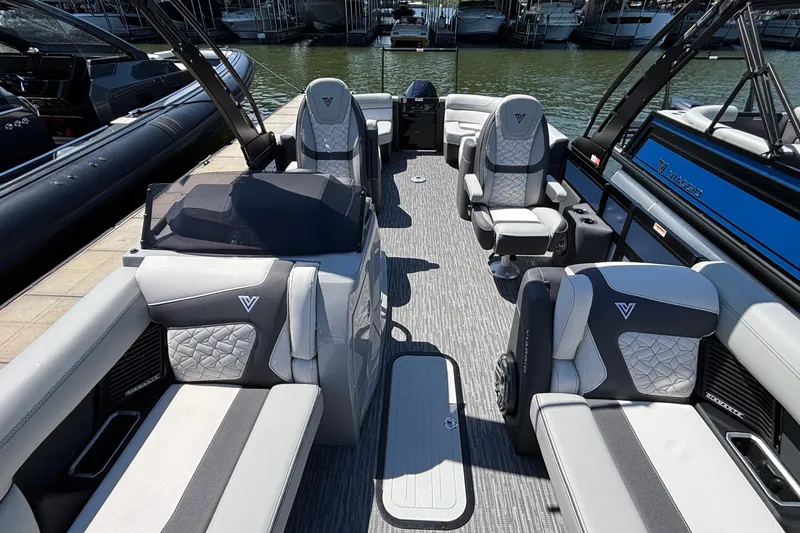 Slide: The Image of Luxurious 2026 Viaggio D26U boat interior with plush seating and modern design. - 6