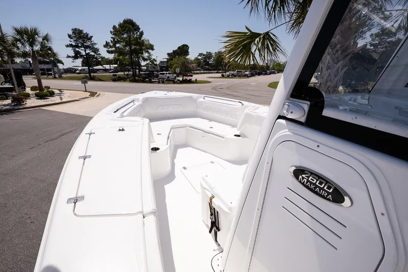 Slide: The Image of 2026 Blazer Bay Makaira 2600 boat, showcasing spacious deck and sleek design. - 10