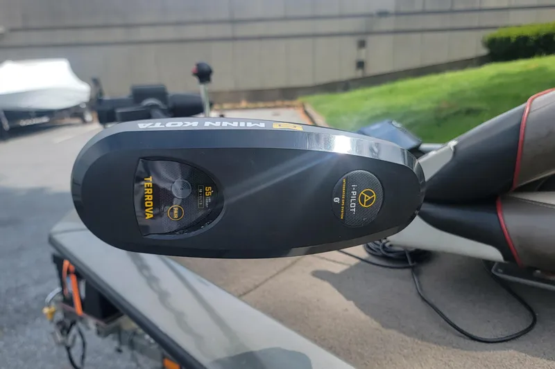 Slide: The Image of Minn Kota Terrova motor on 2005 Tracker Pro Team 175 boat, outdoor setting. - 10