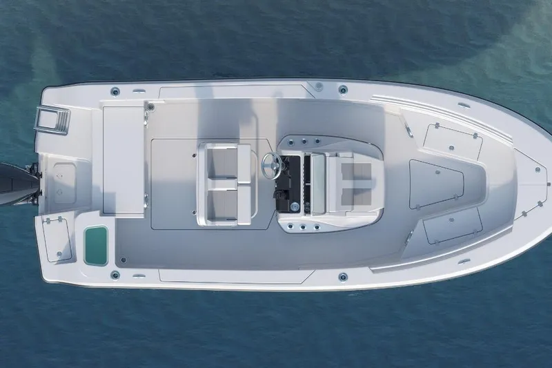 Slide: The Image of Top view of 2026 Mako 226 Center Console boat on water. - 13