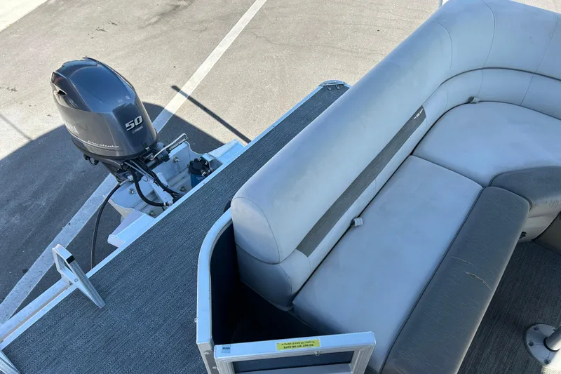 Slide: The Image of 2021 Godfrey Sweetwater 1880 CX pontoon boat with Yamaha 50 engine and cushioned seating. - 13