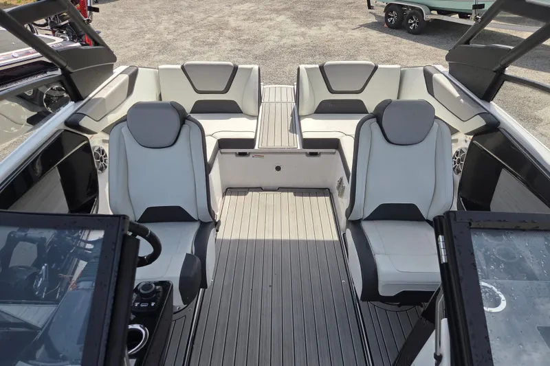 Slide: The Image of 2023 Yamaha Boats 222S interior with sleek seating and modern design. - 17