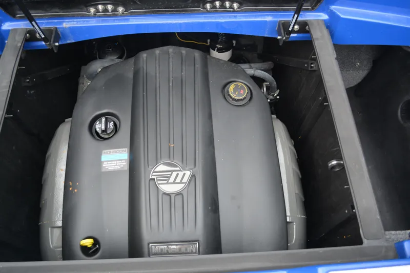 Slide: The Image of Engine compartment of 2022 Malibu Wakesetter 23 LSV boat, featuring Monsoon engine. - 17