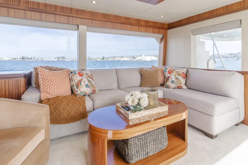 Slide: The Image of Luxurious interior of 2015 Ocean Alexander 72 Pilothouse yacht with elegant seating and ocean view. - 26