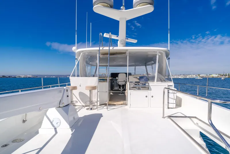 Slide: The Image of 2015 Ocean Alexander 72 Pilothouse yacht deck with clear blue sky and ocean view. - 34
