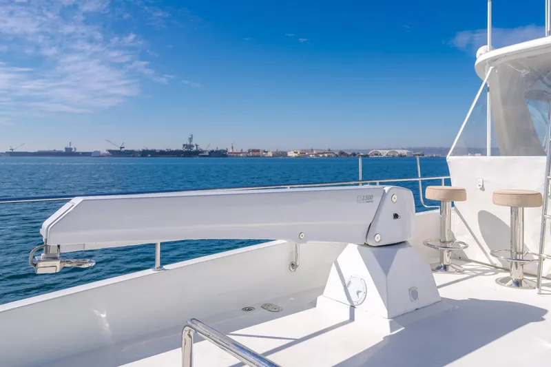 Slide: The Image of Ocean Alexander 72 Pilothouse yacht deck with crane and stools, 2015 model. - 43