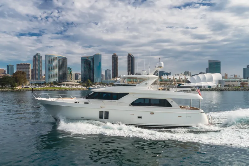 Slide: The Image of Ocean Alexander 72 Pilothouse yacht cruising near city skyline, 2015 model. - 6