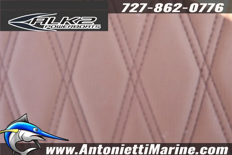 Slide: The Image of 2026 ALK2 Powerboats 18 CRS Center Console, featuring diamond-stitched upholstery and contact details. - 12