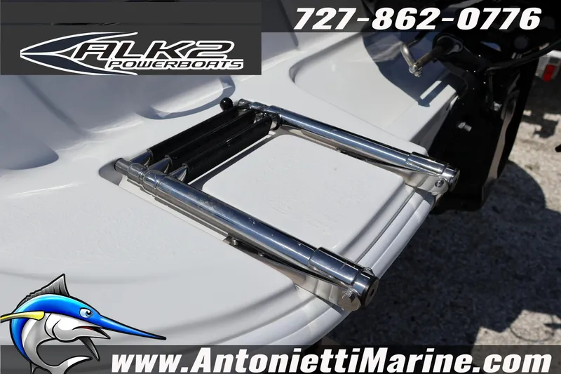 Slide: The Image of 2026 ALK2 Powerboats 18 CRS Center Console with foldable ladder detail. - 6