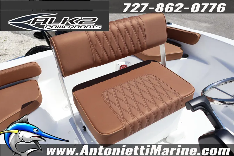 Slide: The Image of 2026 ALK2 Powerboats 18 CRS Center Console with brown seating, showcased by Antonietti Marine. - 9