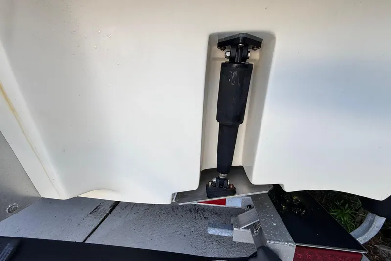 Slide: The Image of Close-up of a ShearWater x22 boat component, 2023 model, featuring a hydraulic mechanism. - 17