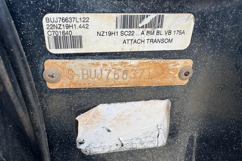 Slide: The Image of 2022 Nitro Z19 boat identification plate with serial numbers and labels. - 14