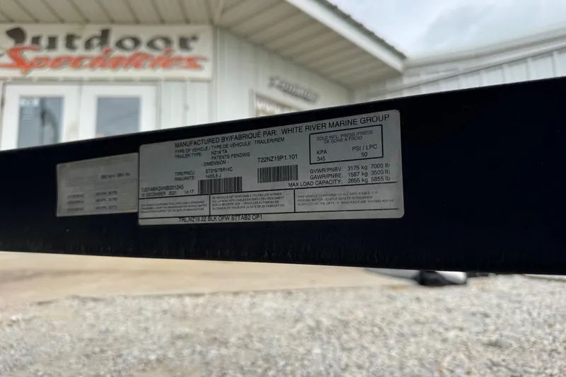 Slide: The Image of Label on Nitro Z19 2022 trailer by White River Marine Group, Outdoor Specialties background. - 15