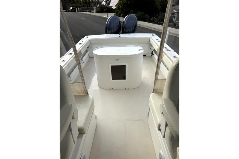 Slide: The Image of 2023 Steiger Craft 31 Fisherman boat deck with seating and storage. - 5