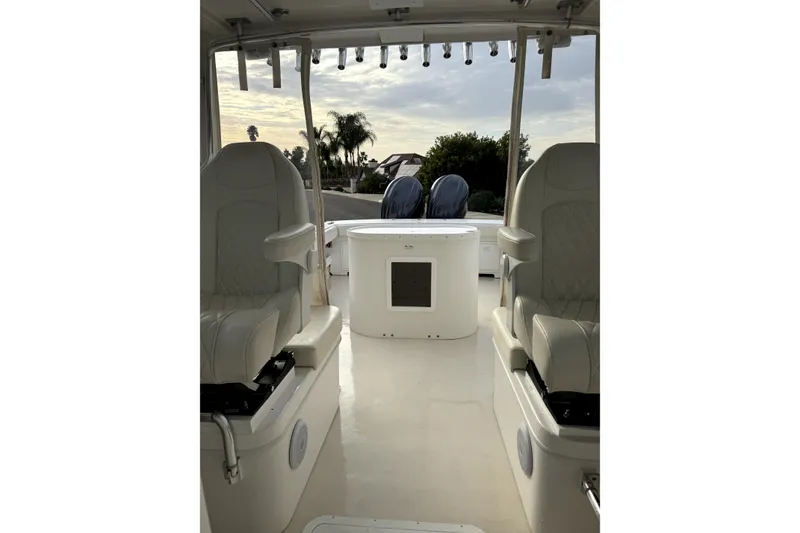 Slide: The Image of 2023 Steiger Craft 31 Fisherman boat interior with seating and equipment. - 6