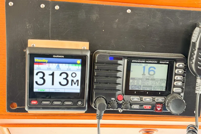 Slide: The Image of Garmin and Standard Horizon marine electronics on a 1991 Grand Banks 36 Classic yacht. - 81