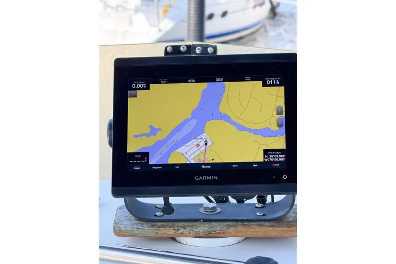 Slide: The Image of Garmin GPS navigation system on a 1991 Grand Banks 36 Classic boat. - 84