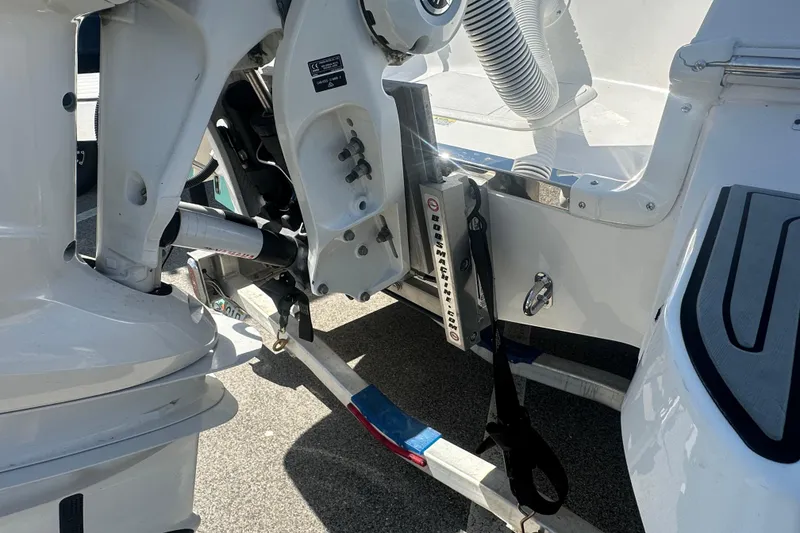 Slide: The Image of 2021 Caymas 28 HB boat engine and mounting details in close-up view. - 33
