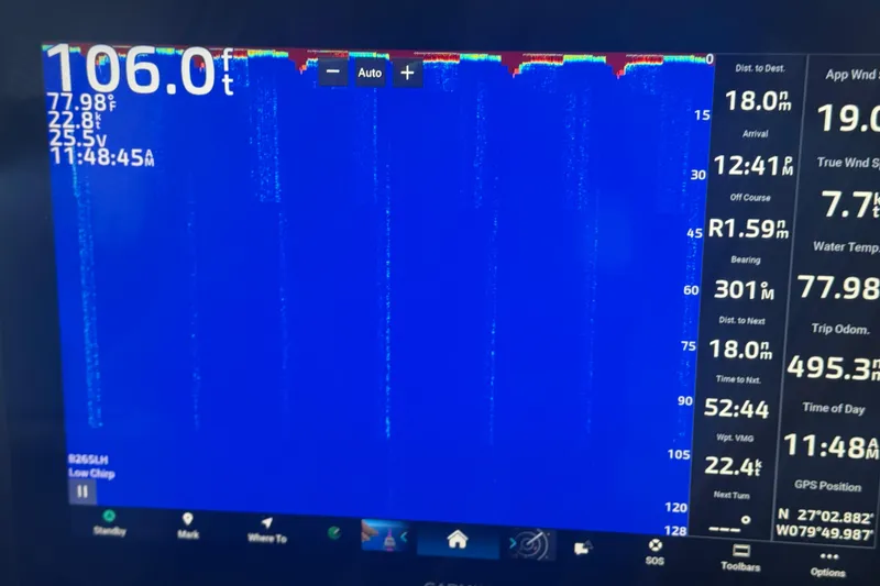 Slide: The Image of Luxurious interior of 2001 Pacific Mariner 65 Motoryacht with helm and seating area. - 21