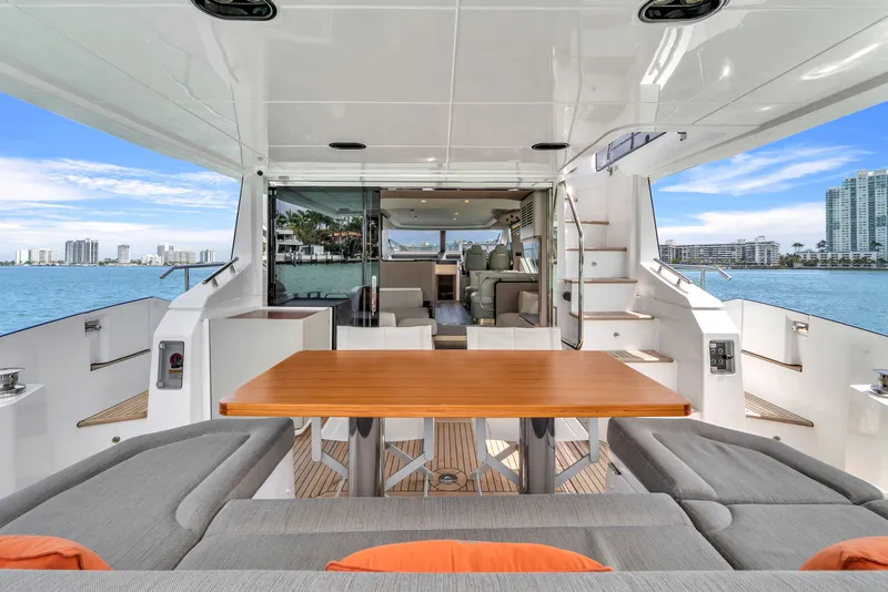 Slide: The Image of Luxurious Azimut 60 Fly yacht deck with ocean view, 2023 model. - 10