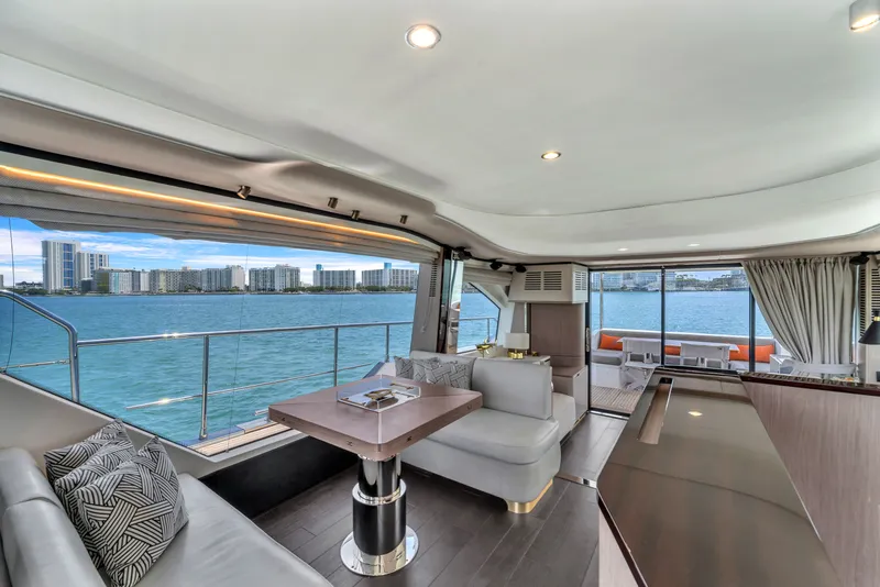 Slide: The Image of Interior of Azimut 60 Fly yacht, modern design, overlooking the water. - 22