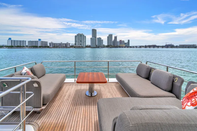 Slide: The Image of Luxurious deck of Azimut 60 Fly yacht, 2023, with city skyline view. - 43