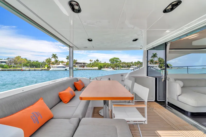 Slide: The Image of Luxurious Azimut 60 Fly 2023 yacht interior with ocean view. - 9