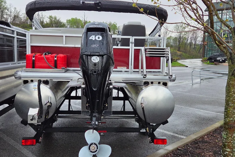 Slide: The Image of 2026 Sun Tracker Bass Buggy 16 XL Select pontoon boat with Mercury 40 GT outboard motor. - 5