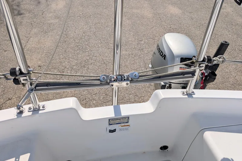 Slide: The Image of Catalina 22 Mark II sailboat cockpit with Honda outboard motor, 2007 model. - 11