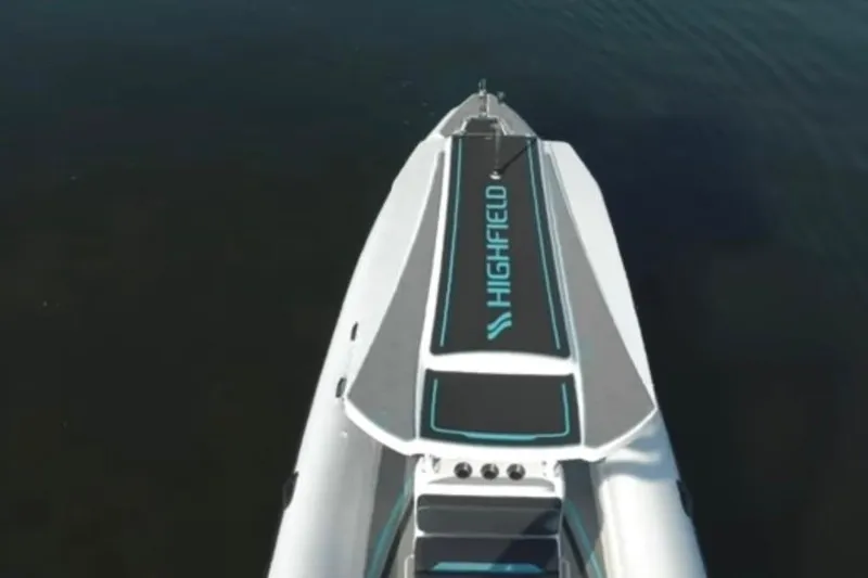 Slide: The Image of Highfield Escape 750 boat, 2026 model, top view on water. - 8