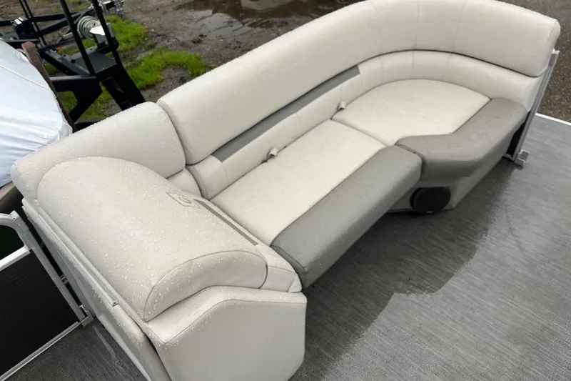 Slide: The Image of 2022 Godfrey Sweetwater 2286 SBX pontoon boat seating with light gray upholstery. - 8