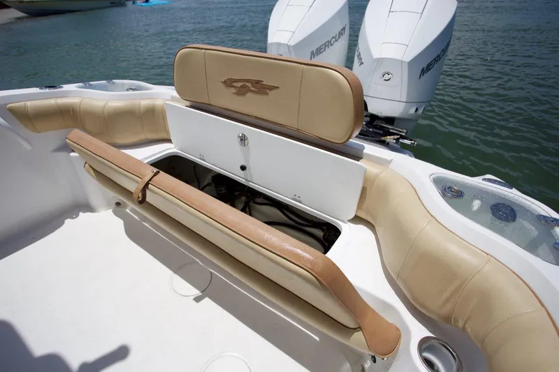 Slide: The Image of Boat dock with lift system for 2020 Glasstream 328 Pro-XS, marina background. - 12