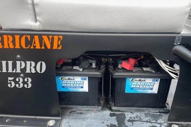 Slide: The Image of Two marine batteries in a Zodiac boat, model year 1997, labeled "Marine Master." - 15