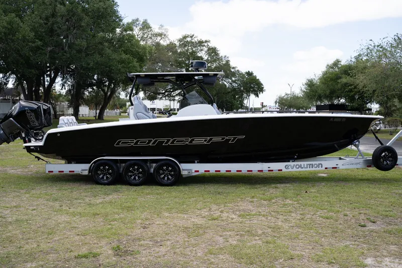 Slide: The Image of 2023 Concept 36 boat on trailer, side view. - 3
