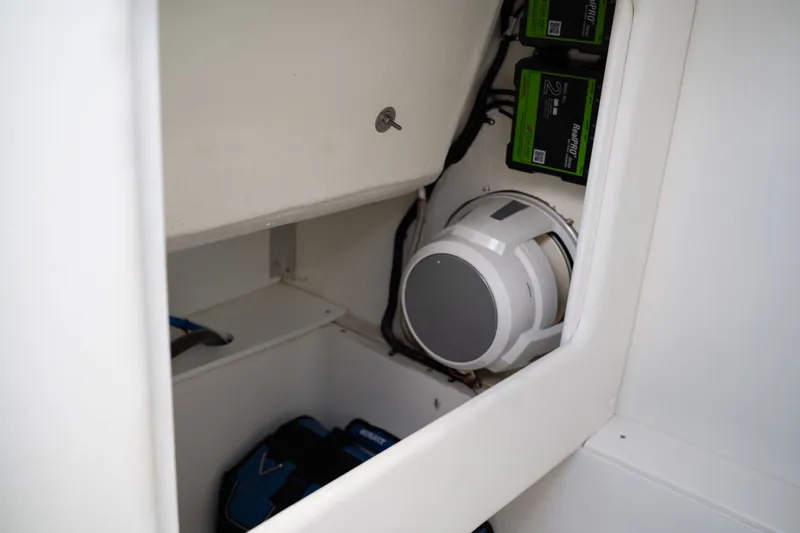 Slide: The Image of Interior of Concept 36 boat with speaker and batteries. - 31