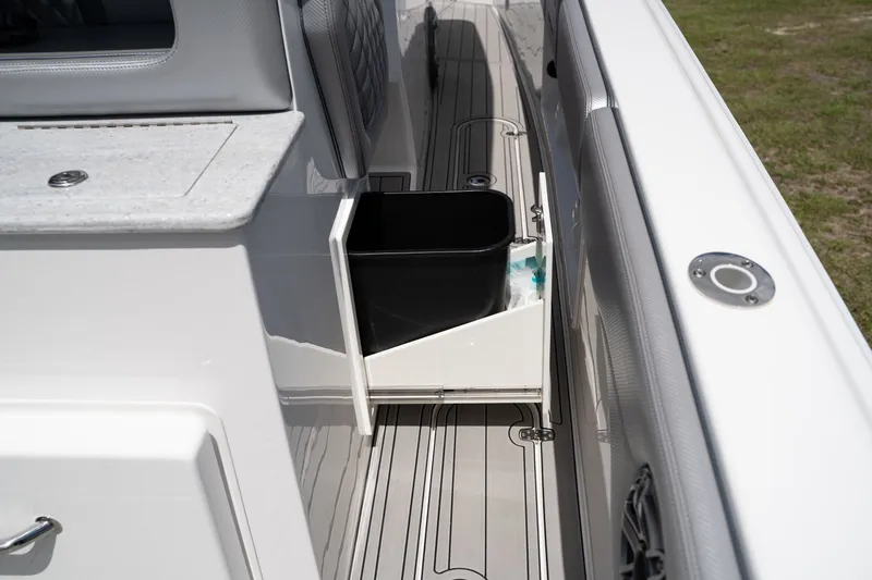 Slide: The Image of Interior of a 2023 Concept 36 boat with storage compartment. - 38
