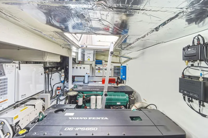Slide: The Image of Engine room of 2024 Prestige 520 yacht with Volvo Penta engines and advanced equipment. - 43