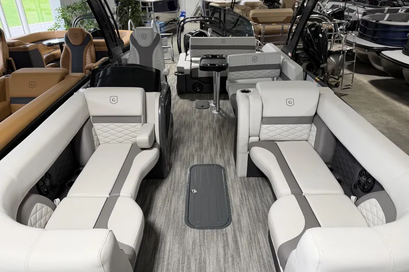 Slide: The Image of Luxurious interior of 2026 Godfrey Monaco 235 SFL pontoon boat with plush seating. - 5